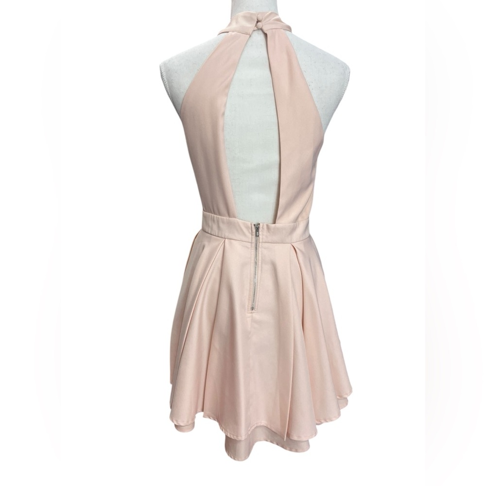 Lulus Peach Halter Fit Flare Mini Dress Open Back Ruffle Skater Medium - Picture 6 of 14